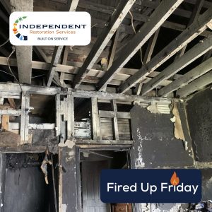 This image shows significant fire damage caused by an out of control kitchen fire - Independent Restoration Services, Built On Service.